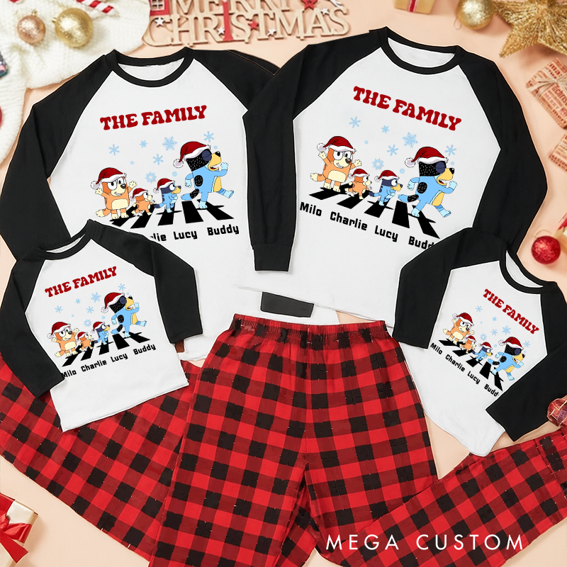 Personalized Family Matching Crew Cartoon Dog Family With Santa Hats Christmas Pajama Sets Custom Family Christmas Pajama Sets and Gift
