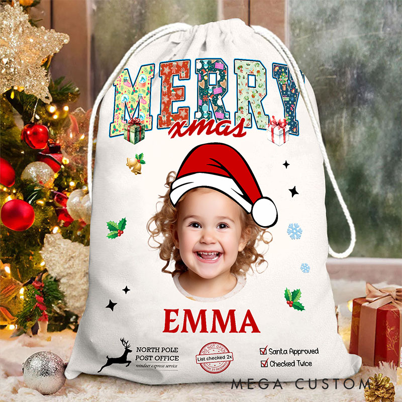 Personalized Santa Sack with Custom Photo and Festive Holiday Design Perfect for Storing Gifts and Spreading Cheer Christmas Bag