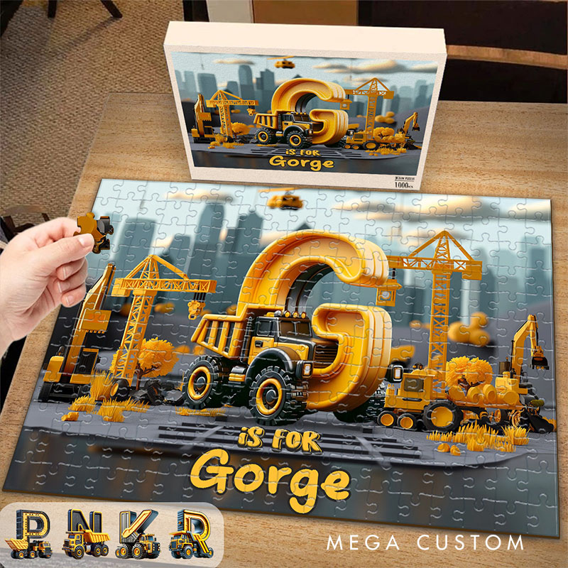 Personalized Construction Alphabet Puzzle with Custom Name and Bold Industrial Scene Perfect for Creative Playtime Kid Puzzle