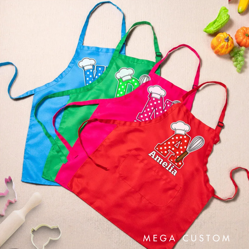 Personalized Embroidered Baking Themed Pattern Multicolor Adjustable Canvas Chef Apron with Pockets and Text Gift for Cooking Baking Lovers