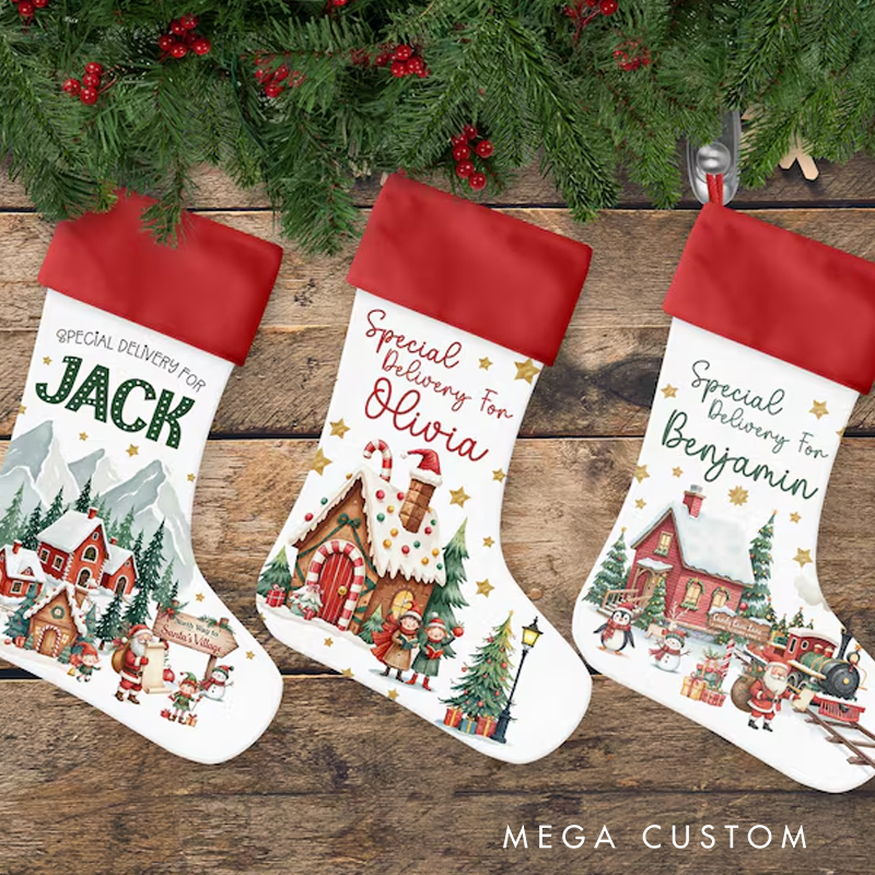 Personalized Name Christmas Stocking Custom Name Special Delivery Stocking Christmas Eve Gift Christmas Keepsake