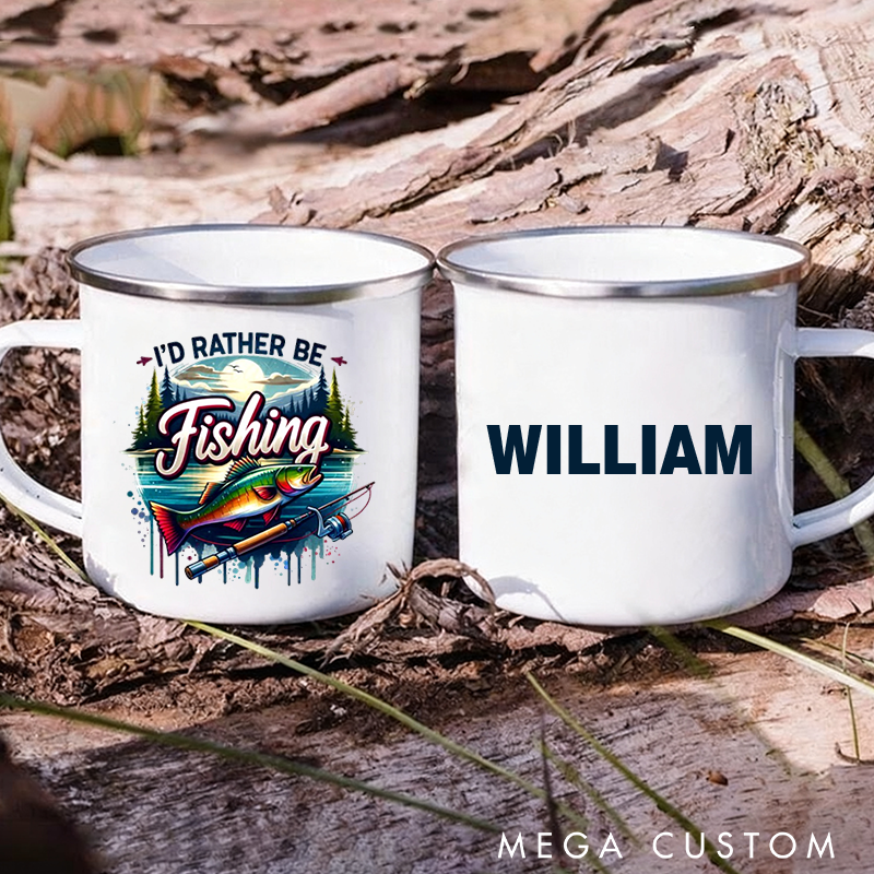 Personalized Fishing Enamel Mug Custom Name Lightweight and Durable Perfect Gift for Anglers Camping and Outdoor Adventures