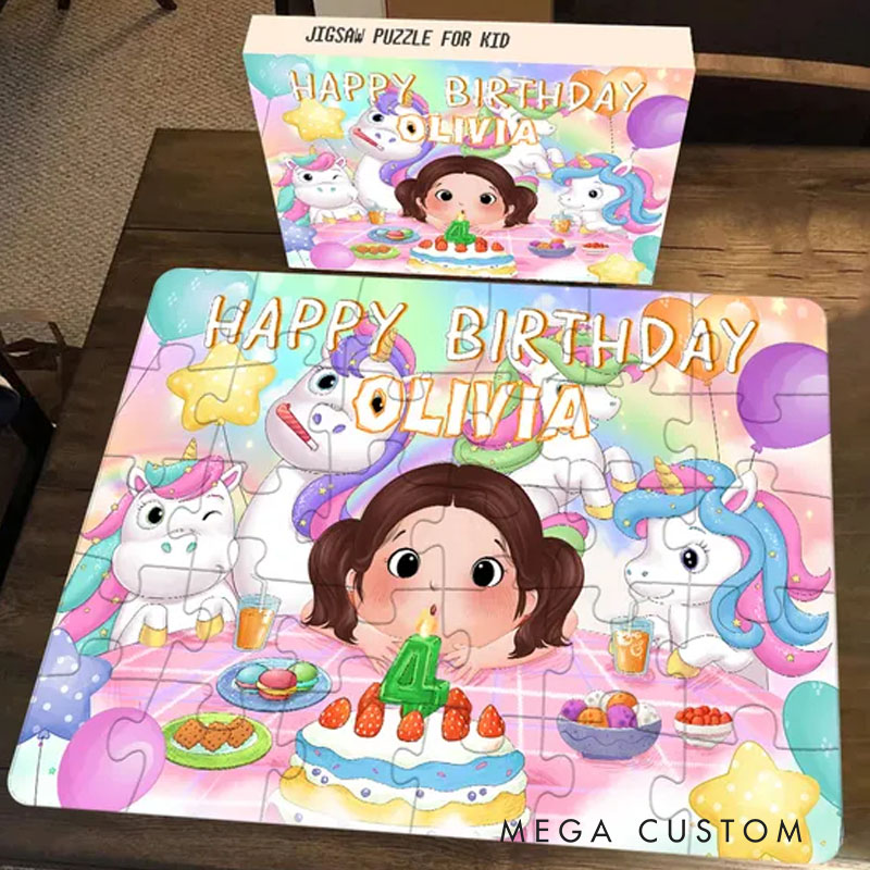 Personalized Birthday Celebration Puzzle with Custom Name and Whimsical Unicorn Party Design Perfect for Joyful Playtime Kid Puzzle