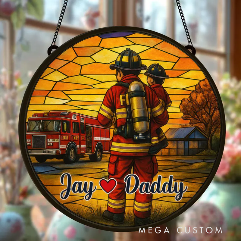 Personalized Firefighter Stained Glass Suncatcher for Firefighter Medical Suncatcher Gift