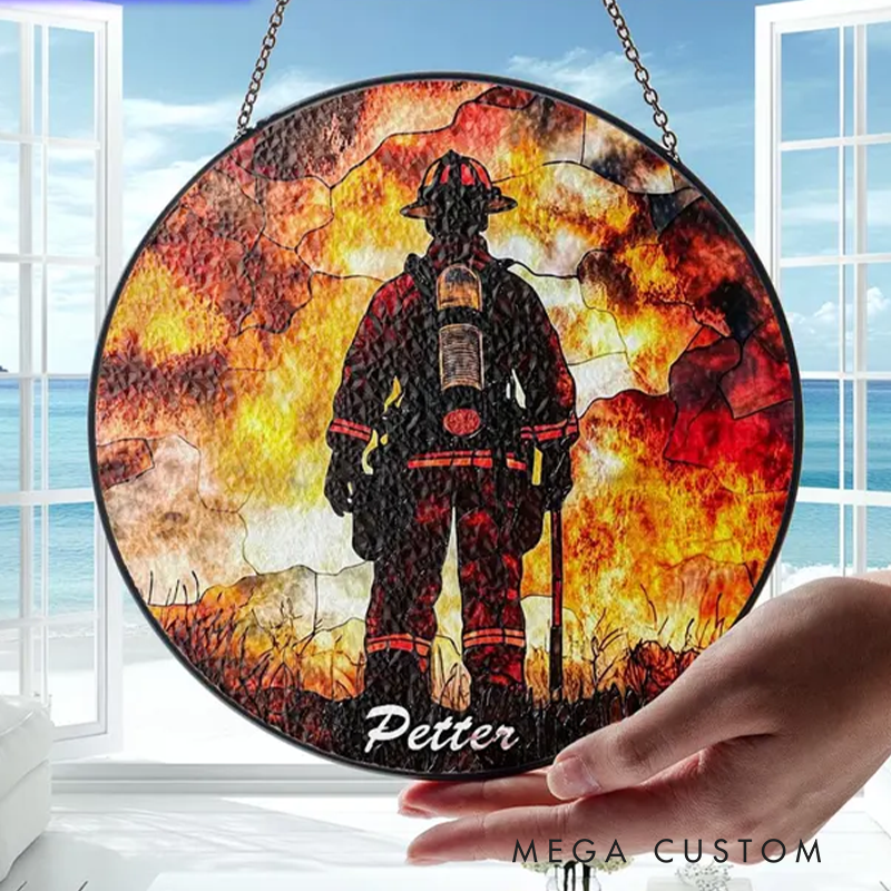 Personalized Firefighter Stained Glass Suncatcher for Firefighter Medical Suncatcher Gift