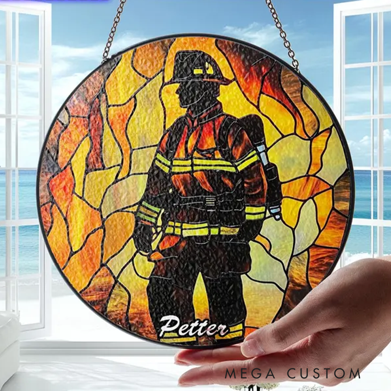 Personalized Firefighter Stained Glass Suncatcher for Firefighter Medical Suncatcher Gift