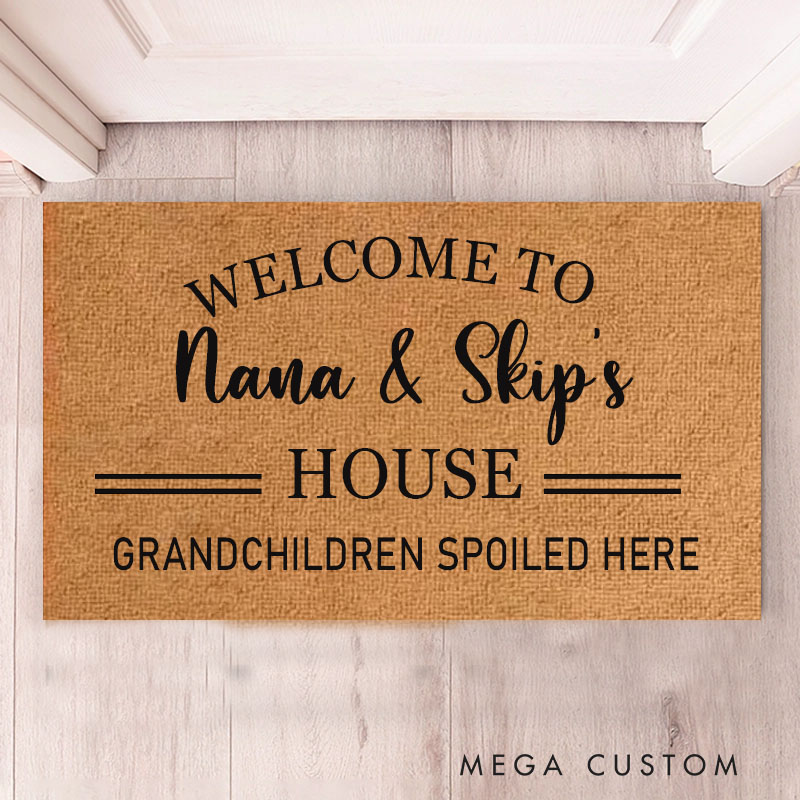 Personalized Welcome Doormat for Nana Papas House Custom Rug Gift for Spoiled Grandkids Grandma Grandpa Home Decor Housewarming Gift