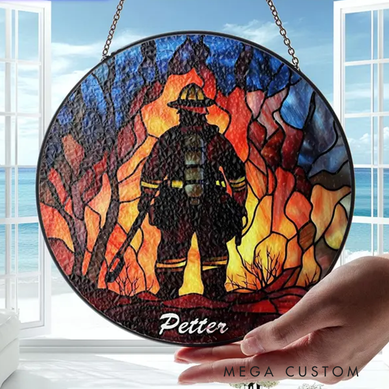 Personalized Firefighter Stained Glass Suncatcher for Firefighter Medical Suncatcher Gift