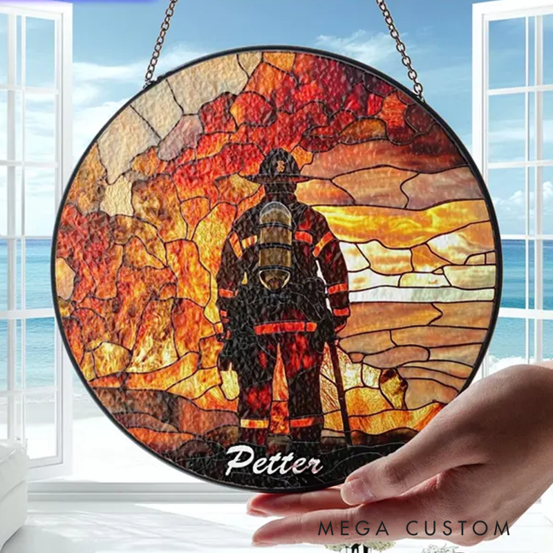Personalized Firefighter Stained Glass Suncatcher for Firefighter Medical Suncatcher Gift
