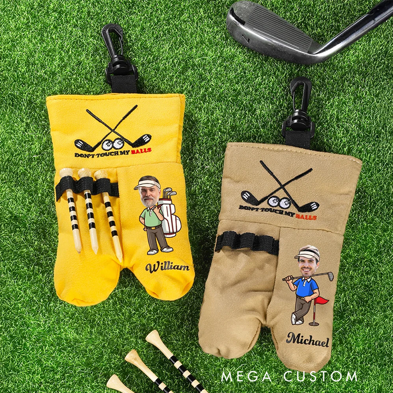 Personalized Cartoon Character Face Photo Golf Ball and Tee Storage Bag Sack with Name Golf Accessories Birthday Gift for Golf Lovers
