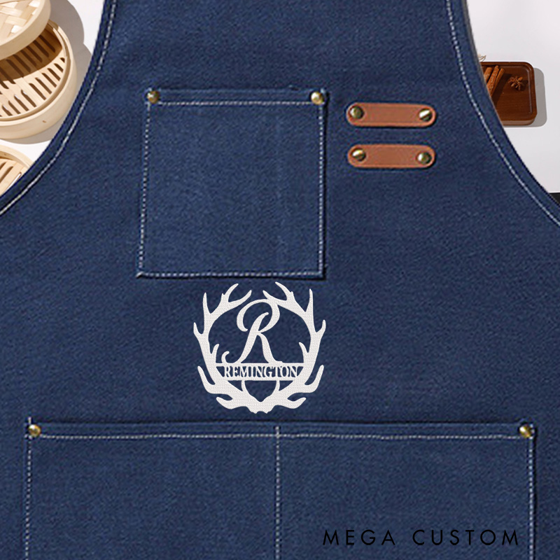 Personalized Embroidered Elk Deer Apron Hunting Lovers Apron Gift for Hunter Outdoor Barbecue Lover