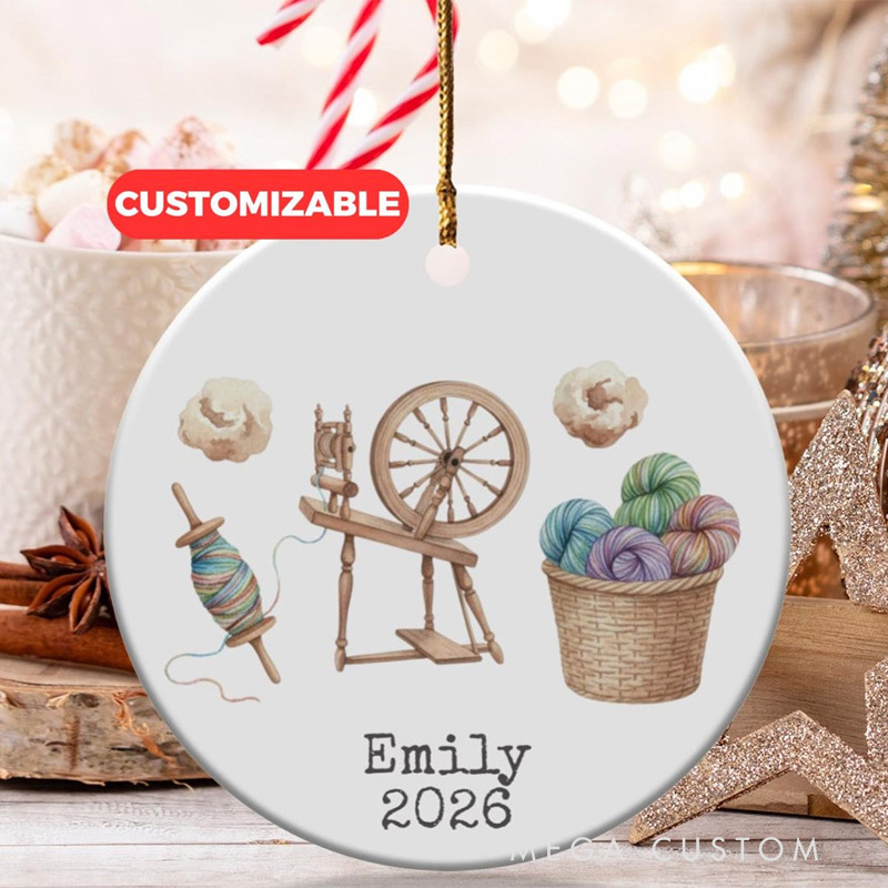 Personalized Spinner Ornament Custom Spinning Wheel Yarn Lover Gift Hobby Ornament Knitting Ornament 2026 Keepsake for Crafters