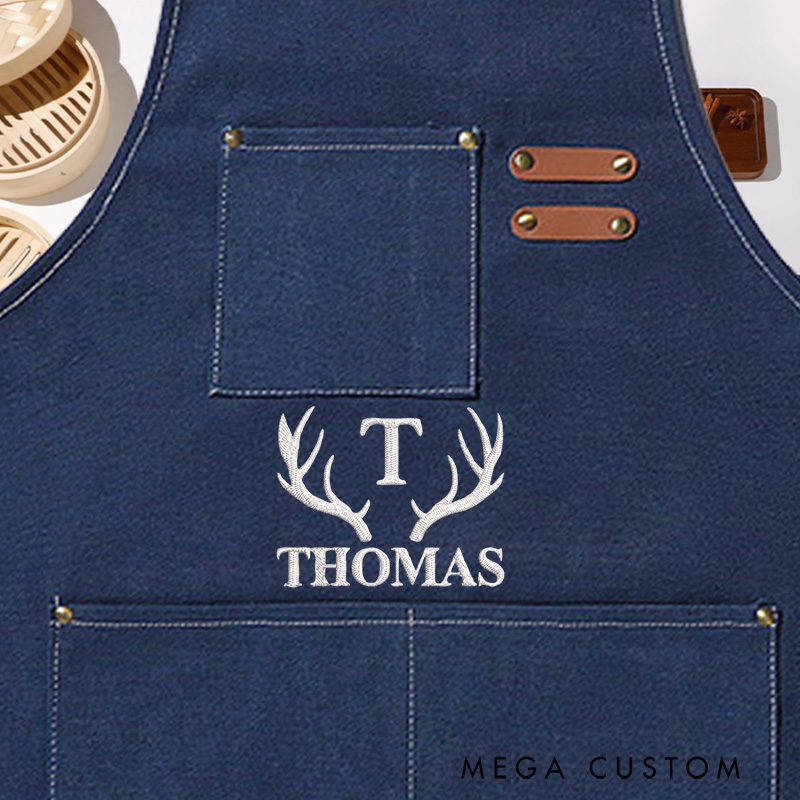 Personalized Embroidered Hunters Apron Custom Deer Logo Hunting Lovers Apron Gift for Hunter Outdoor Lover