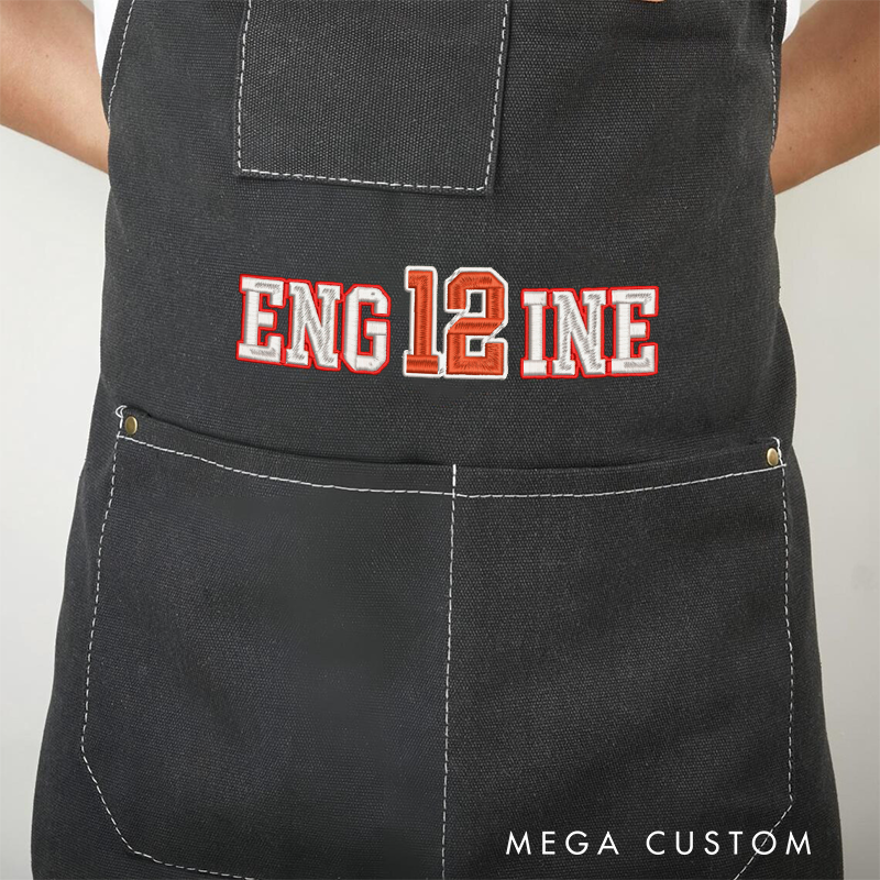 Personalized Firefighter Canvas Apron with Custom Embroidered Engine Number Design Gift for Firefighters
