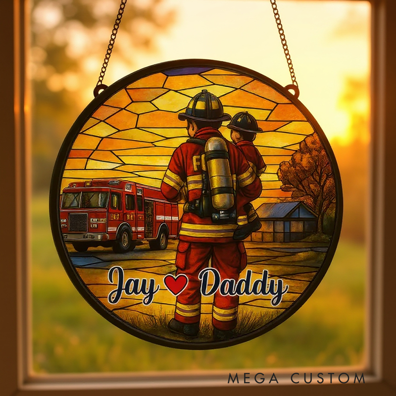 Personalized Firefighter Stained Glass Suncatcher for Firefighter Medical Suncatcher Gift