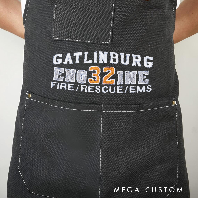 Personalized Firefighter Canvas Apron with Custom Station Name and Number Gift for Firefighters