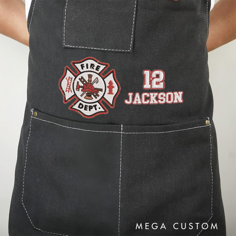 Personalized Firefighter Canvas Apron with Custom Name and Number Gift for Firefighters