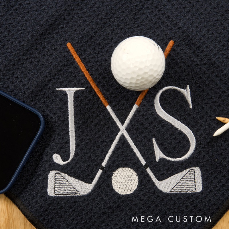 Personalized Monogrammed Golf Towel with Stylish Club and Ball Design Custom Initials for Golf Enthusiasts    