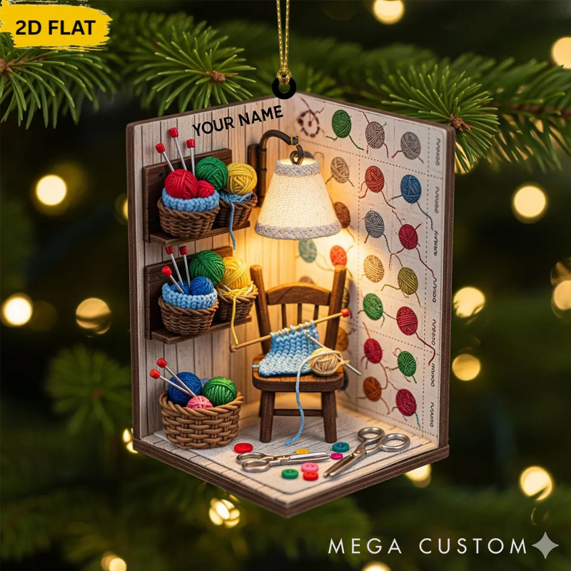 Personalized 2D Knitting Ornament Custom Yarn Christmas Gift Knitter Holiday Ornament Crochet Acrylic Decor Crafting Ornament For Tree