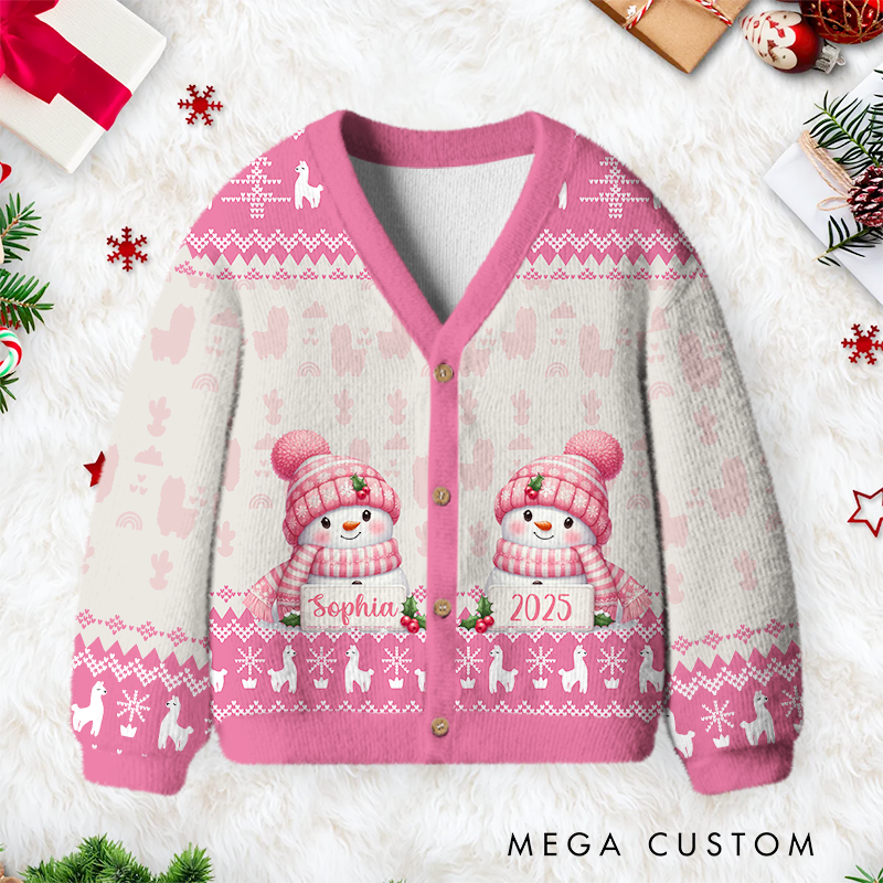 Personalized Cute Snowman Kids Christmas Cardigan Sweater Funny Sweatshirt Gifts