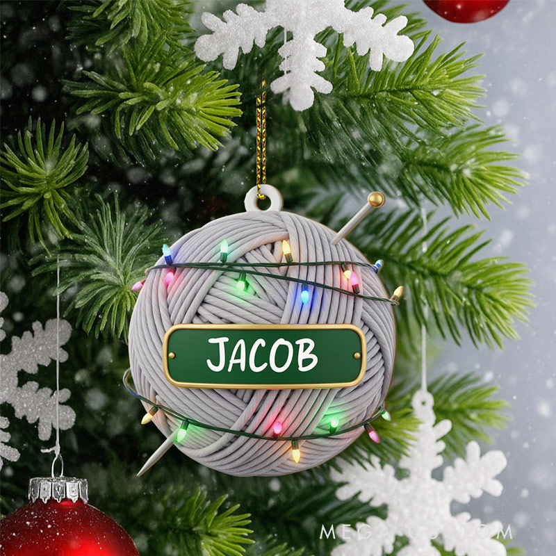 Personalizable Knitting Yarn Ball Ornament Customizable Gift for Knitters Crocheters Christmas Tree Decoration