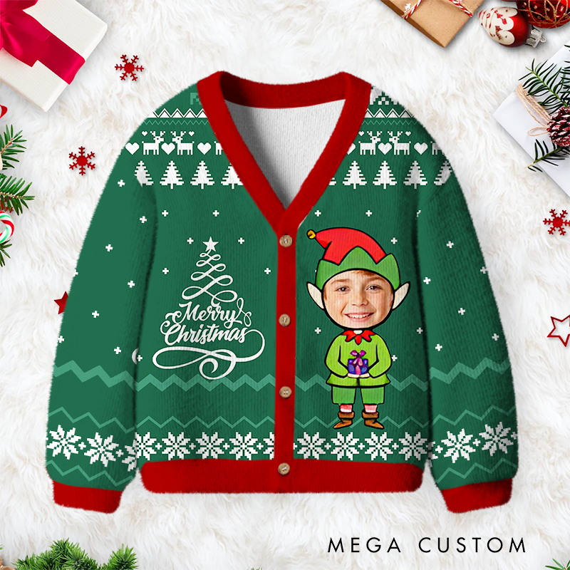 Personalized Photo Kids Christmas Cardigan Sweater Funny Sweatshirt Gifts