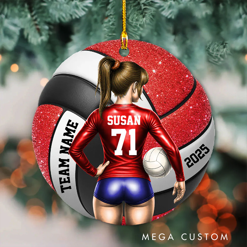 Personalized Volleyball Ornament with Custom Name, Number, Team, and Year Design