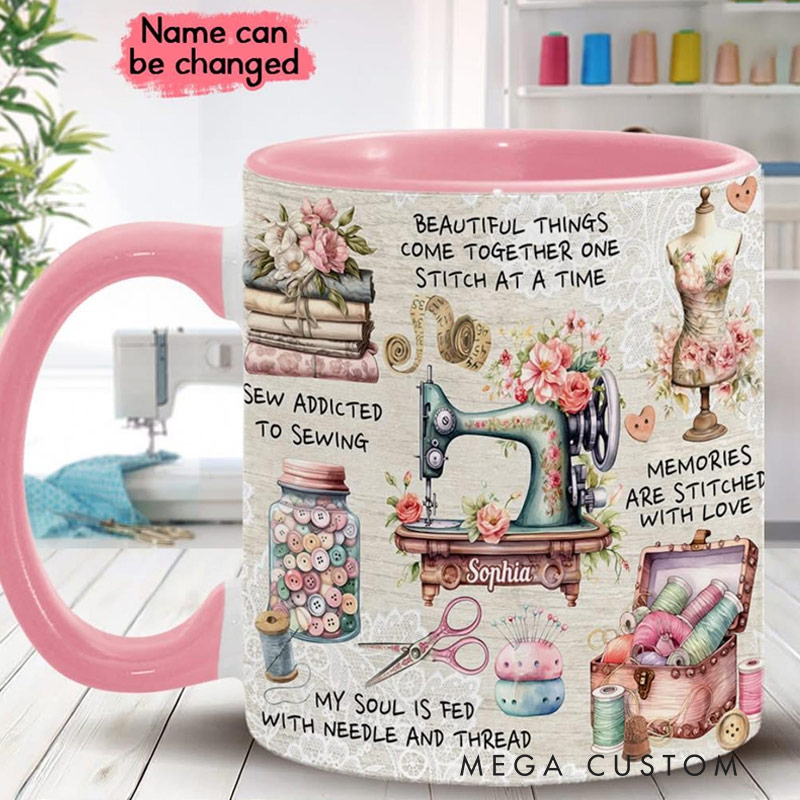 Personalized Sew Addicted To Sewing Accent Mug Sewing Gift  for sewing lovers