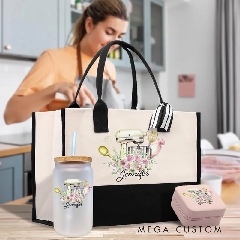 Personalized Baker Tote Bag with Name Cookie Baker Gift for Her Chef Tote Bag for Baking Lovers