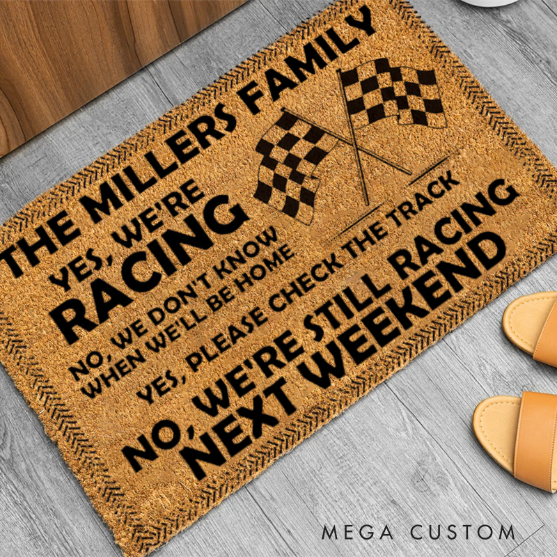 Personalized Doormat with We Are Racing Design Thoughtful Gift for Racer and Racing Lovers