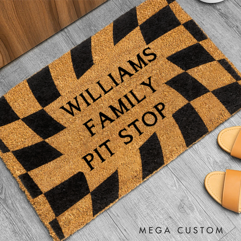 Personalized Doormat with Family Pit Stop Design Thoughtful Gift for Racer and Racing Lovers