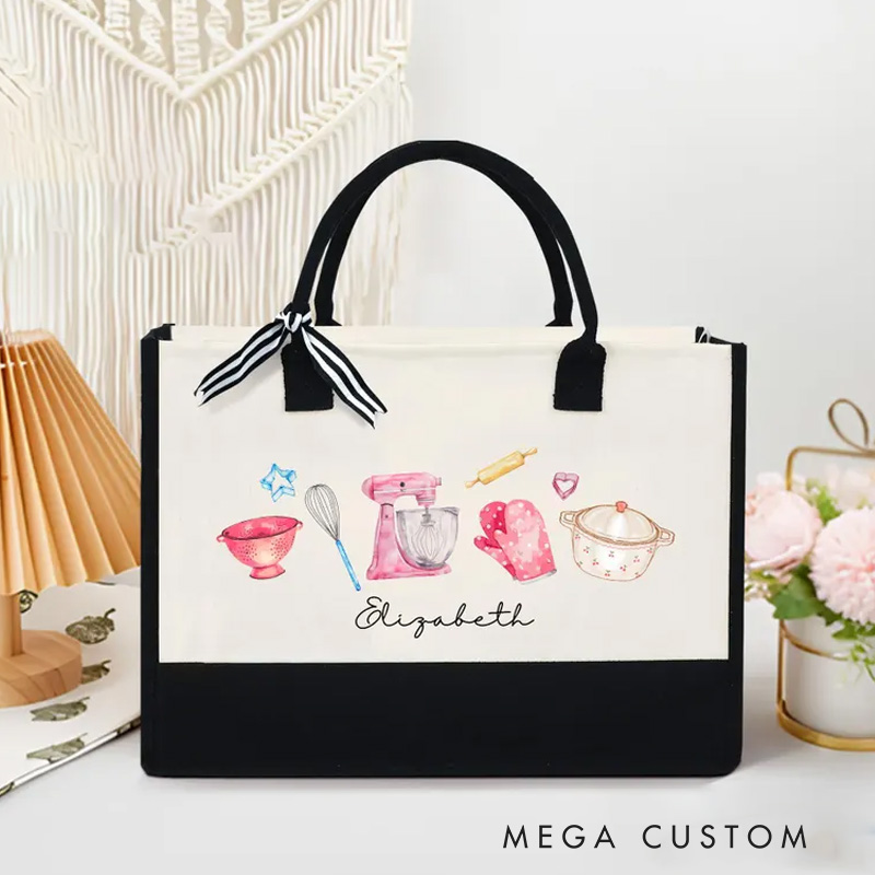 Personalized Cookie Baker Tote Bag with Name Baking Tool Bag Gift for Baker Mom Her Grandma Mom Chef Tote Bag for Baking Lovers