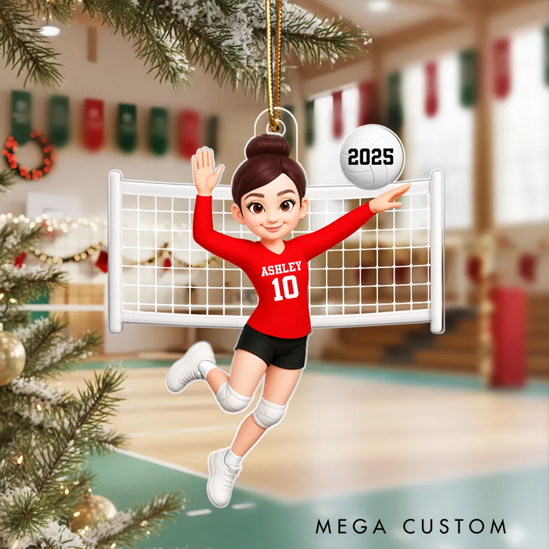 Personalized Volleyball Player Ornament with Custom Name, Number, and Year Design