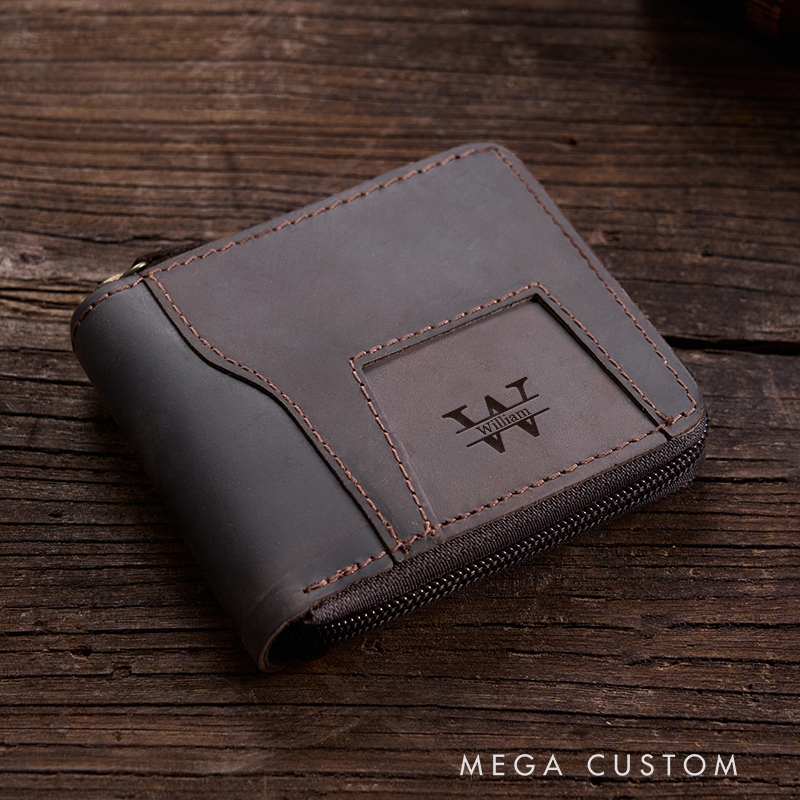 Personalized Crazy Horse Wallet Men's Leather Wallet Engraved Wallet For Him Vintage Wallet Anniversary Gift for Men Birthday Gift For Boyfriend Dad Husband 