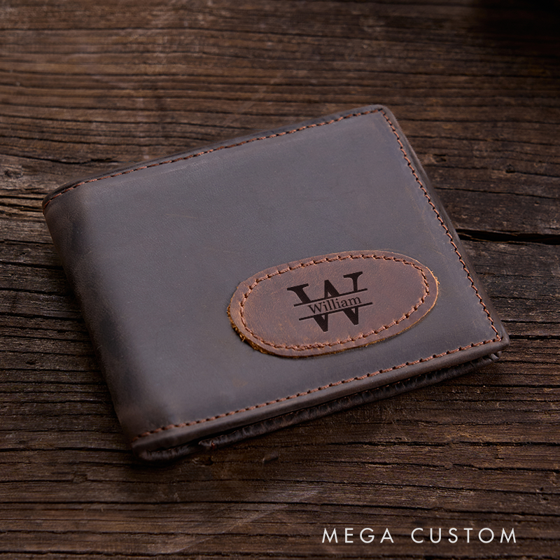 Personalized Leather Wallet Engraved Crazy Horse Wallet Custom Men's Wallet Birthday Gift for Him Groomsman Gift Boyfriend Gift Dad Gift Husband Gift