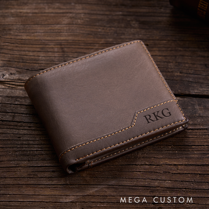 Personalized Genuine Leather Wallet Mens Wallet Engraved Wallets Leather Gift For Him Gift for Husband Boyfriend Father
