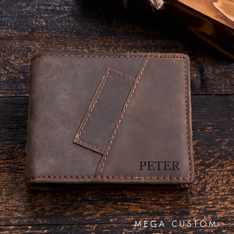 Personalized Leather Wallet Engraved Mens Wallet Crazy Horse Wallet Birthday Gift for Him Groomsman Gift Boyfriend Gift Dad Gift Husband Gift