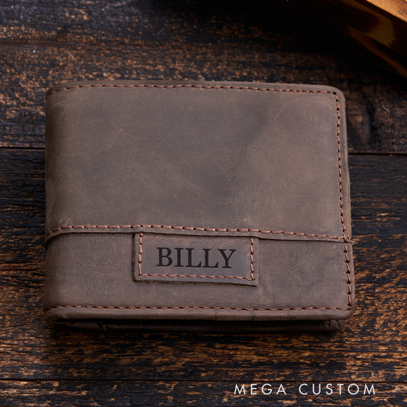 Personalized Leather Wallet Engraved Wallet Mens Wallet Crazy Horse Wallet Birthday Gift for Him Groomsman Gift Boyfriend Gift Dad Gift Husband Gift