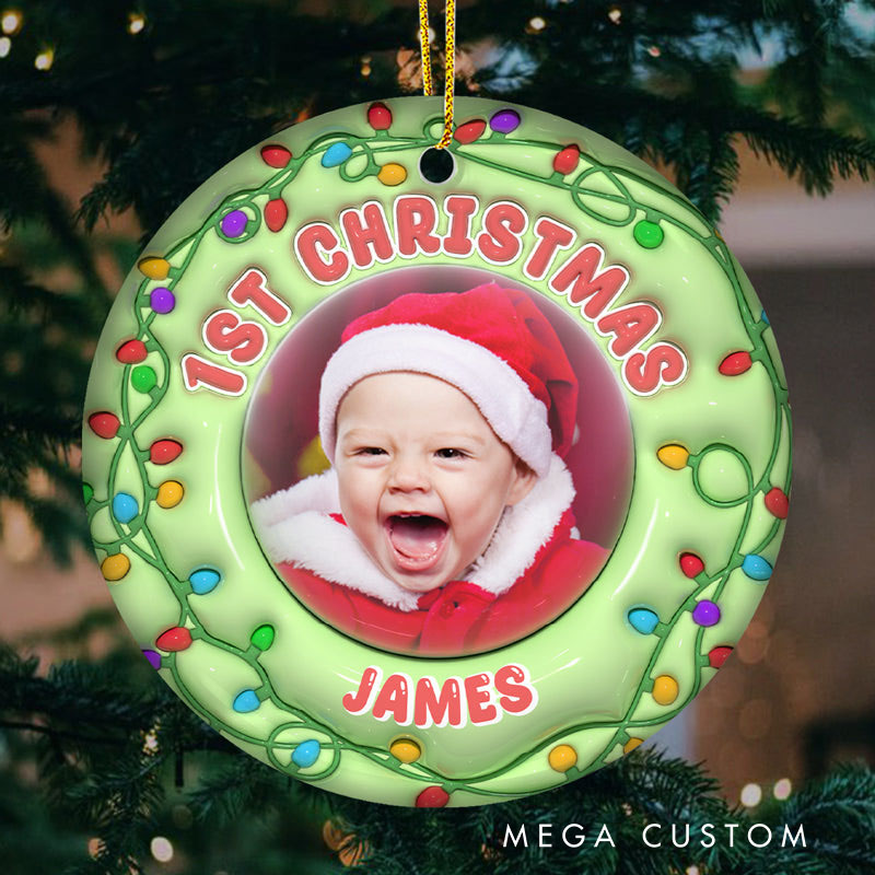  Personalized Ornament Ceramic Round Shaped First Christmas Gift For Baby Custom Photo Happy Christmas Baby Family