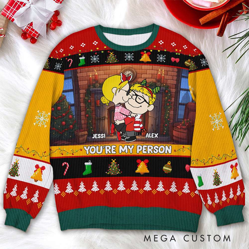 Personalized Cartoon Hugging Couple Anime Christmas Ugly Sweater Movie Lover Christmas Gift for Boyfriend Girlfriend Wife Husband