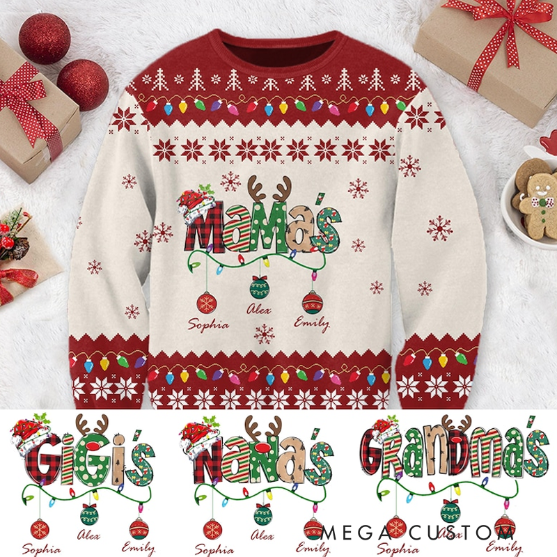 Personalized Mama's Deer Ones Christmas Ugly Sweater Grandma Ugly Sweater Crewneck Merry Christmas Sweatshirt Reindeer Christmas Gift