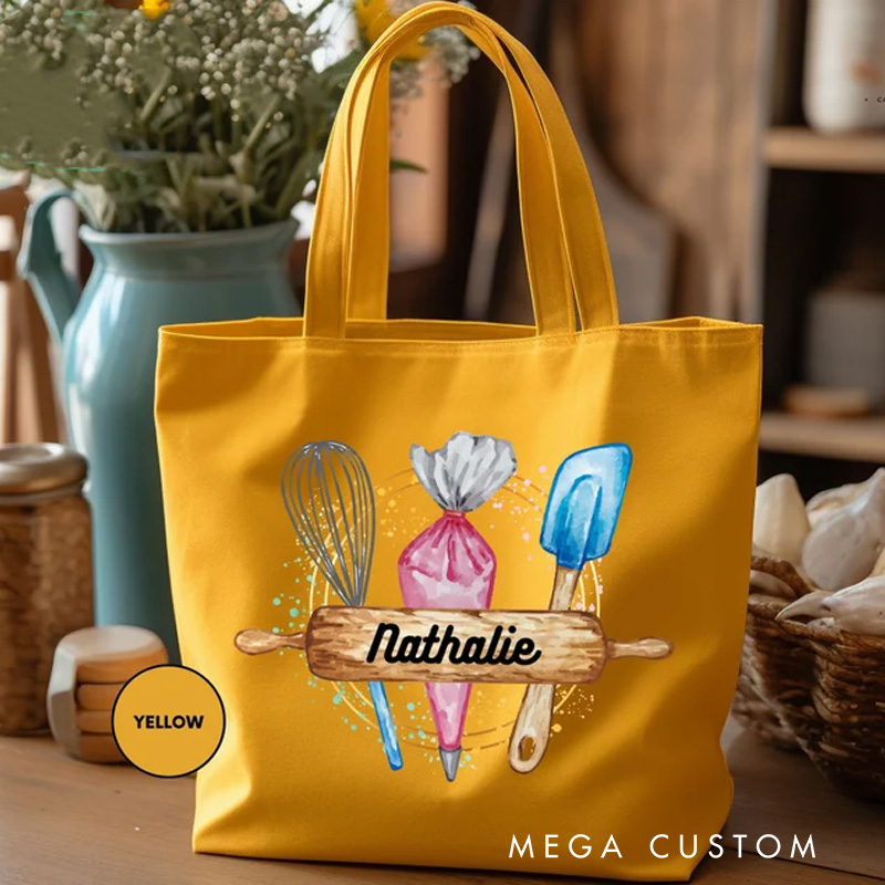 Personalized Baking Tool Tote Bag Custom Dessert Chef Tote with Name Cake Baker Tote Bag for Baker Amateur Bakers Baking Lover Gift