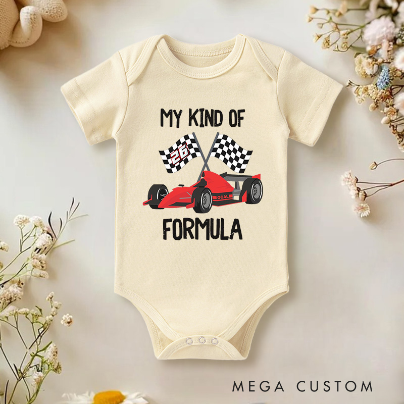 Personalized Race Car Grand Prix Checkered FlagOnesie Baby Bodysuit