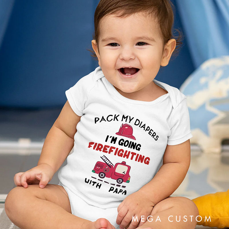 Personalized I'm Going Firefighting With Daddy 100% Cotton Baby Bodysuit with Nickname Birthday Father's Day Gift for Baby