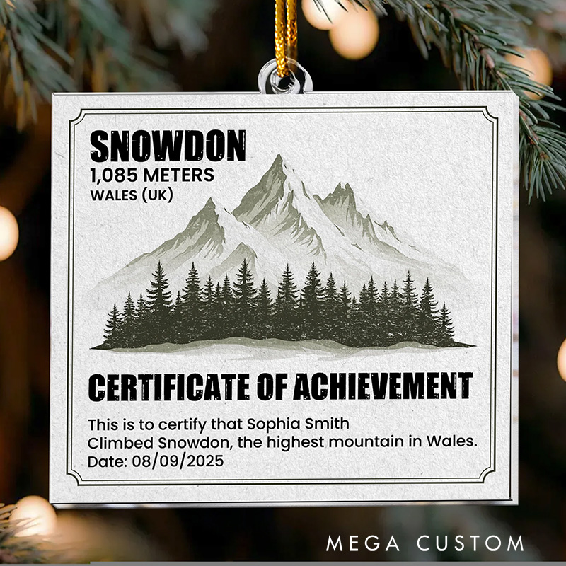 Personalized Certificate of Achievement Hiking Christmas Ornament Christmas Tree Ornament Gift for Adventure Hiking Lover