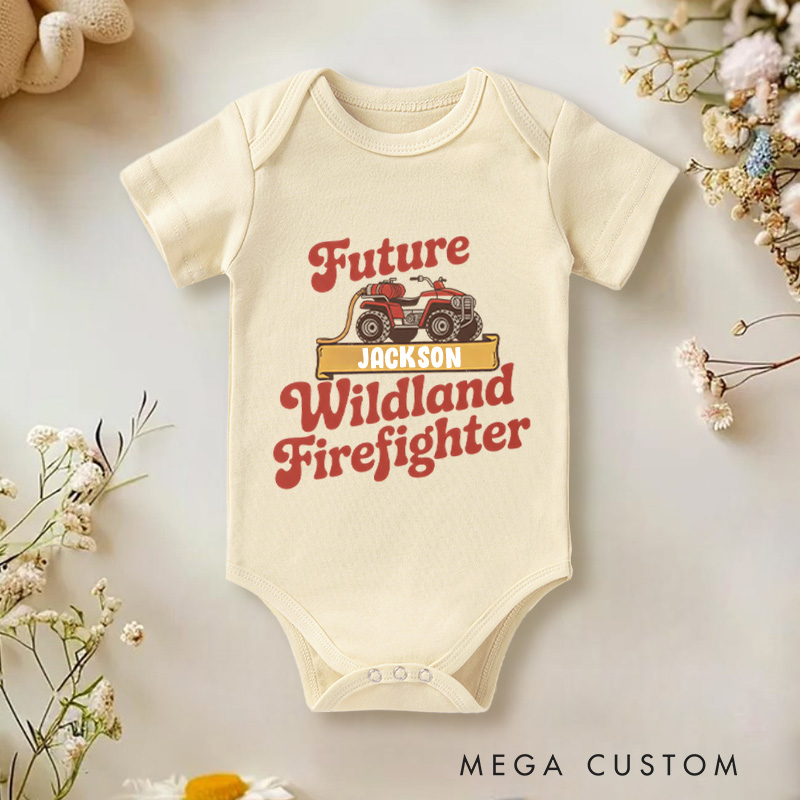 Personalized Wildland Firefighter Inspired Baby Bodysuit with Custom Name and Bold Future Firefighter Graphic Kids T-Shirt