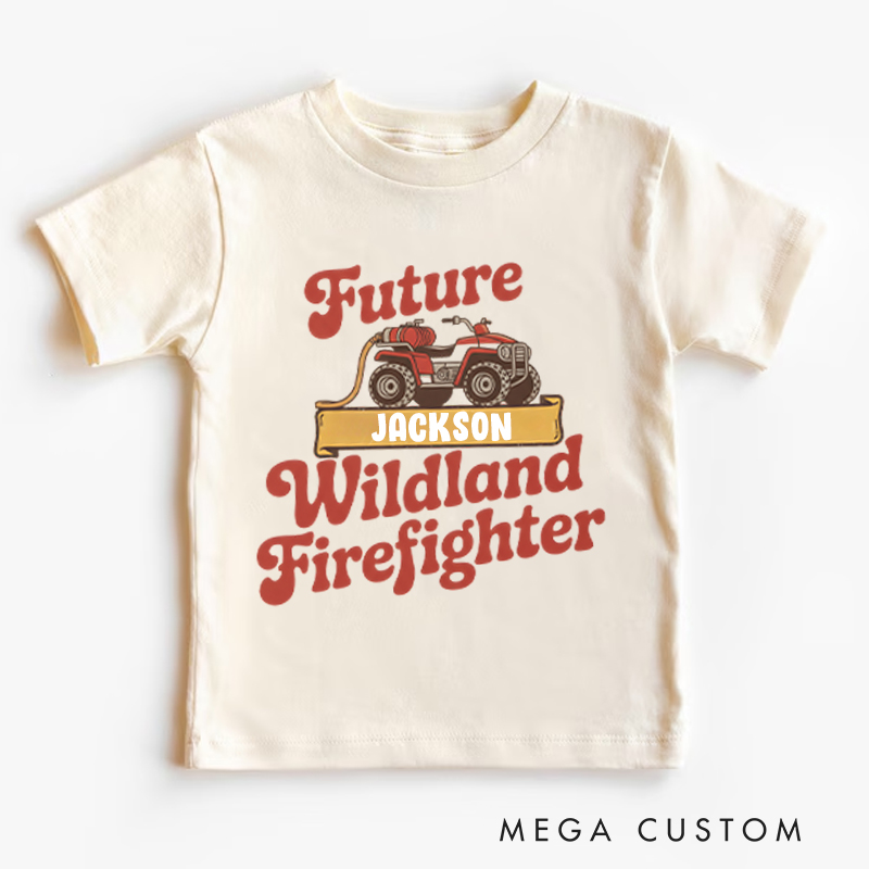 Personalized Wildland Firefighter Inspired Kids T-Shirt with Custom Name and Bold Future Firefighter Graphic Kids T-Shirt