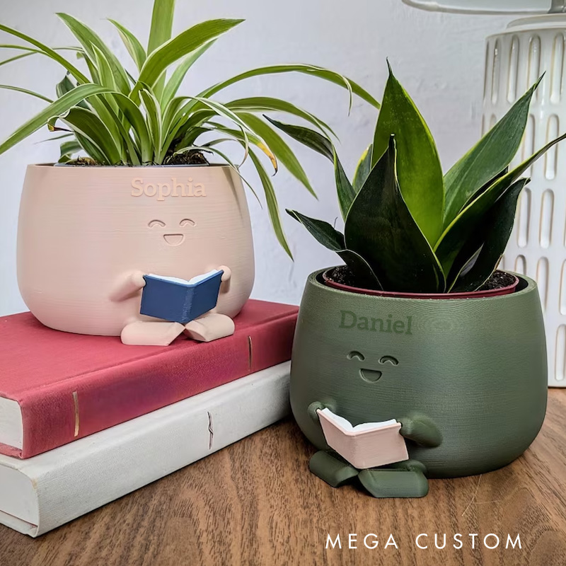 Personalized Book Reader Planter Pots Indoor Plant Pot Reading Flower Vase Bookworm Planter No Drip Christmas Gift for Book Lover Reader