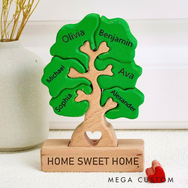 Personalized Family Tree Puzzle Wooden Home Sweet Home Decor Unique Housewarming Gift Custom Family Keepsake for New Home Living Room Decoration