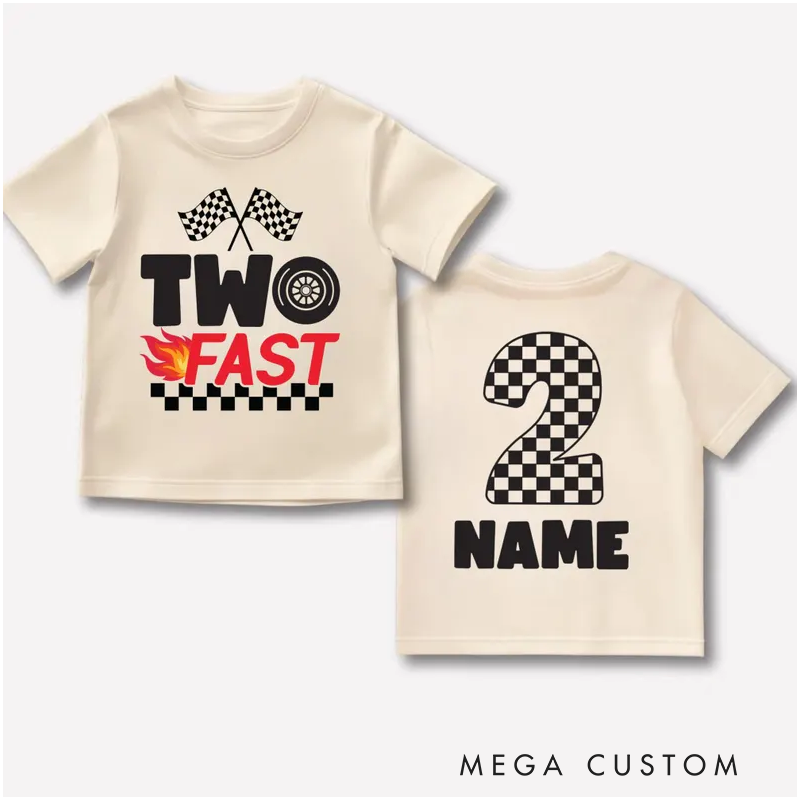 Personalized Boys 2nd Birthday Kids Shirt Racing Birthday Party Matching Shirts Boys Race Car T-Shirt